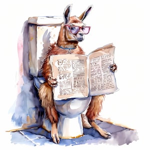 Clipart lama, afbeeldingen van lama op het toilet, 10 aquarel illustraties, afdrukbare jpg's, Instant Download, Commercieel gebruik, Papercraft