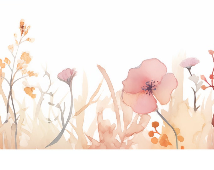 Wildflowers Frame Clipart, Floral Border Images, 30 Watercolor Clip Art, Printable JPGs, Instant Download, Commercial Use, Paper craft