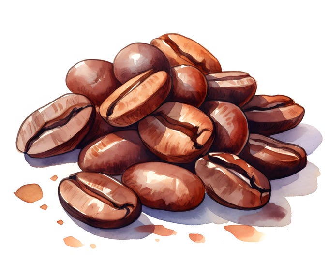 Coffee Beans Clipart, Bag of Coffee Images, 10 Watercolor Clip Art, Printable JPGs, Instant Download, Commercial Use, Paper craft