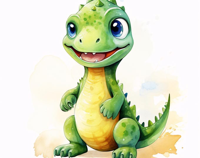Cute Dinosaur Clipart, Baby Dino Images, 10 Watercolor Clip Art, Printable JPGs, Instant Download, Commercial Use, Paper Craft