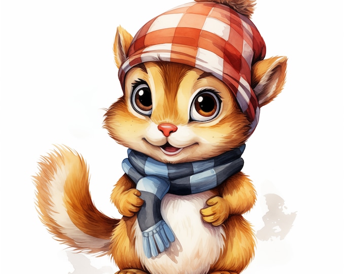 Chipmunk Clipart, Chipmunk in Hat Images, 10 Watercolor Clip Art, Printable JPGs, Instant Download, Commercial Use, Paper craft