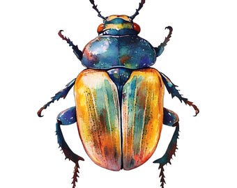Beetle Clipart, Bug Images, 10 Watercolor Clip Art, Printable JPGs, Instant Download, Commercial Use, Paper craft