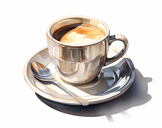 Espresso Coffee Clipart, Coffee Cups Images, 10 Watercolor Clip Art, Printable JPGs, Instant Download, Commercial Use, Paper craft