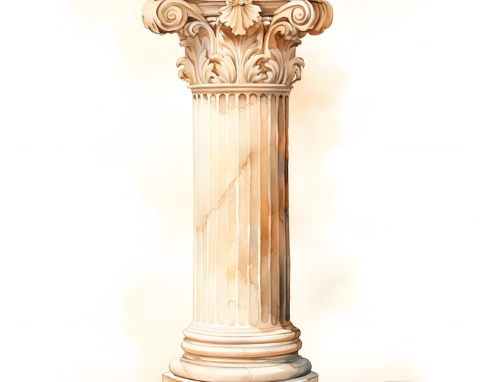 Antique Column Clipart, Greek Pillars Images, 10 Watercolor Clip Art, Printable JPGs, Instant Download, Commercial Use, Paper craft