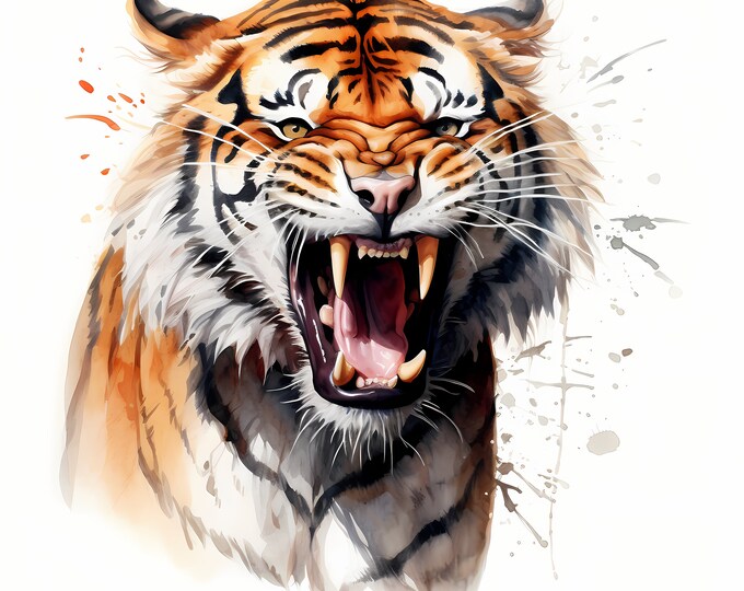 Angry Tiger Clipart, Bengal Tiger Images, 10 Watercolor Clip Art, Printable JPGs, Instant Download, Commercial Use, Paper craft