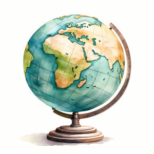 Vintage Globes Clipart, Bilder der Weltkarte, Aquarell Clip Art, druckbare JPGs, Sofort Download, kommerzielle Nutzung, Papiermodell