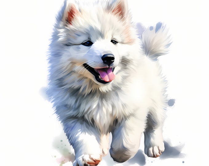 Samoyed Dog Clipart, Puppy Dog Images, 10 Watercolor Clip Art, Printable JPGs, Instant Download, Commercial Use, Paper craft