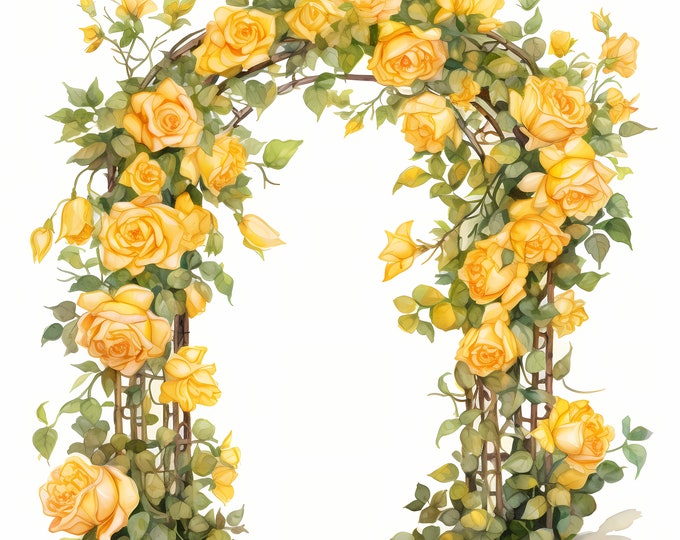 Yellow Arch Clipart, Roses Arch Images, 10 Watercolor Clip Art, Printable JPGs, Instant Download, Commercial Use, Paper craft