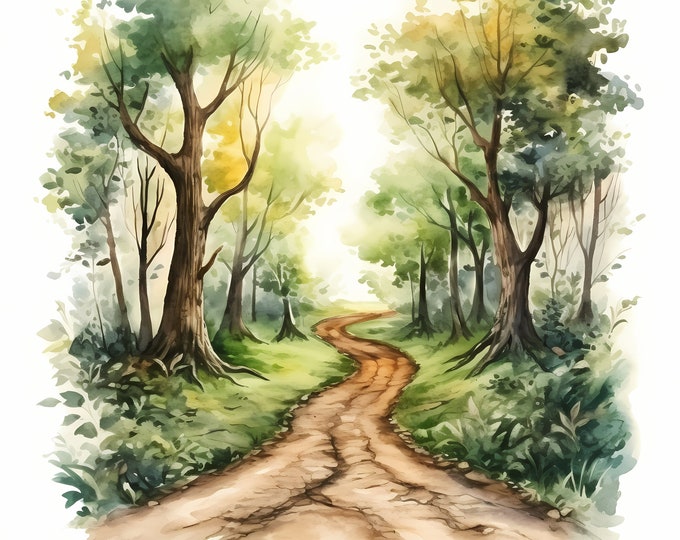 Forest Path Clipart, Path in Woods Images, 10 Watercolor Clip Art, Printable JPGs, Instant Download, Commercial Use, Paper craft
