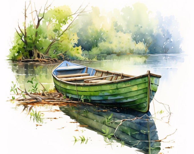 Boat Clipart, Vintage Rowboat Images, 10 Watercolor Clip Art, Printable JPGs, Instant Download, Commercial Use, Paper craft