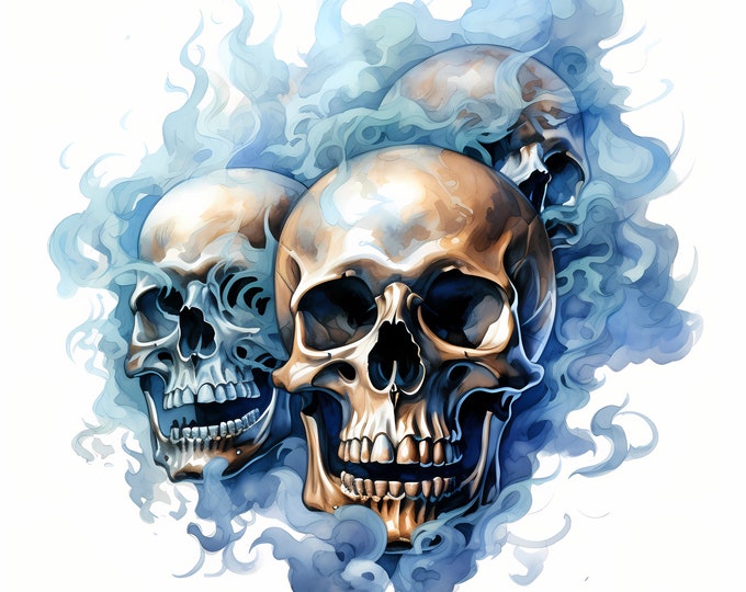 Smoke Skulls Clipart, Halloween Skulls Images, 10 Watercolor Clip Art, Printable JPGs, Instant Download, Commercial Use, Paper craft