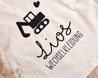 Jutebeutel Wechselkleidung | Kindergarten | Kita | Kiga | Geschenk für Kind | Klamotten | Kleidung | Traktor | Bagger | Mädchen | Junge