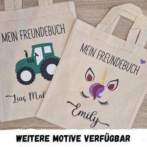 Tasche für Freundebuch personalisiert | Jutebeutel | kleine Tasche | Freundebücher | Idee für Kinder | Einhorn | Mädchen | Jungen | Traktor