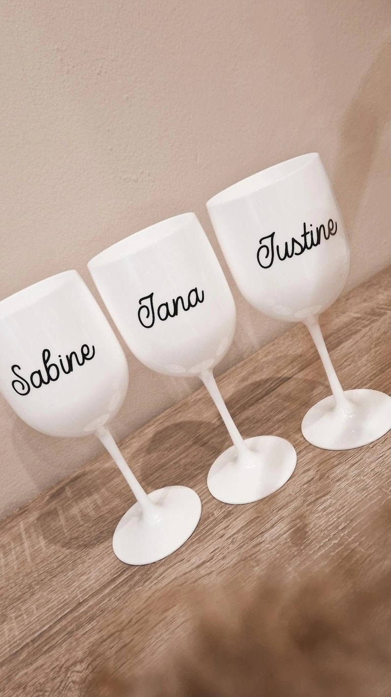 Weinbecher Weiß mit Name personalisiert aus Hartplastik JGA Ideen Junggesellenabschied Wein Kunststoff Braut Trauzeugin Weinglas Bild 7