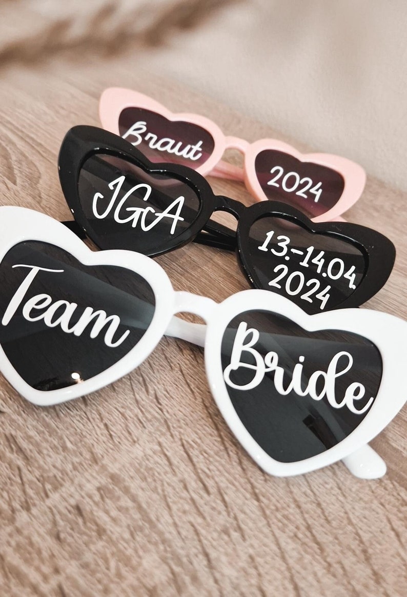 Aufkleber für Herzbrille und Beschriftung der Sonnenbrille Kleber JGA Braut Junggesellinnen Abschied Hochzeit Tiktok image 1