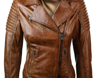 Womens Biker lederen jas motorfiets casual dames echte lederen vintage mode jas cadeau voor haar