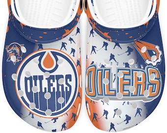 Limited edition NHL Edmonton Oilers Unisex Clogs All-Over Print and Frosted beer glass cup- jtp