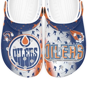 Limited edition NHL Edmonton Oilers Unisex Clogs All-Over Print and Frosted beer glass cup- jtp