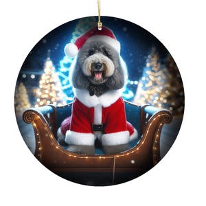 Adorno navideño de porcelana de doble cara de Goldendoodle gris, el mejor de su raza, DCR