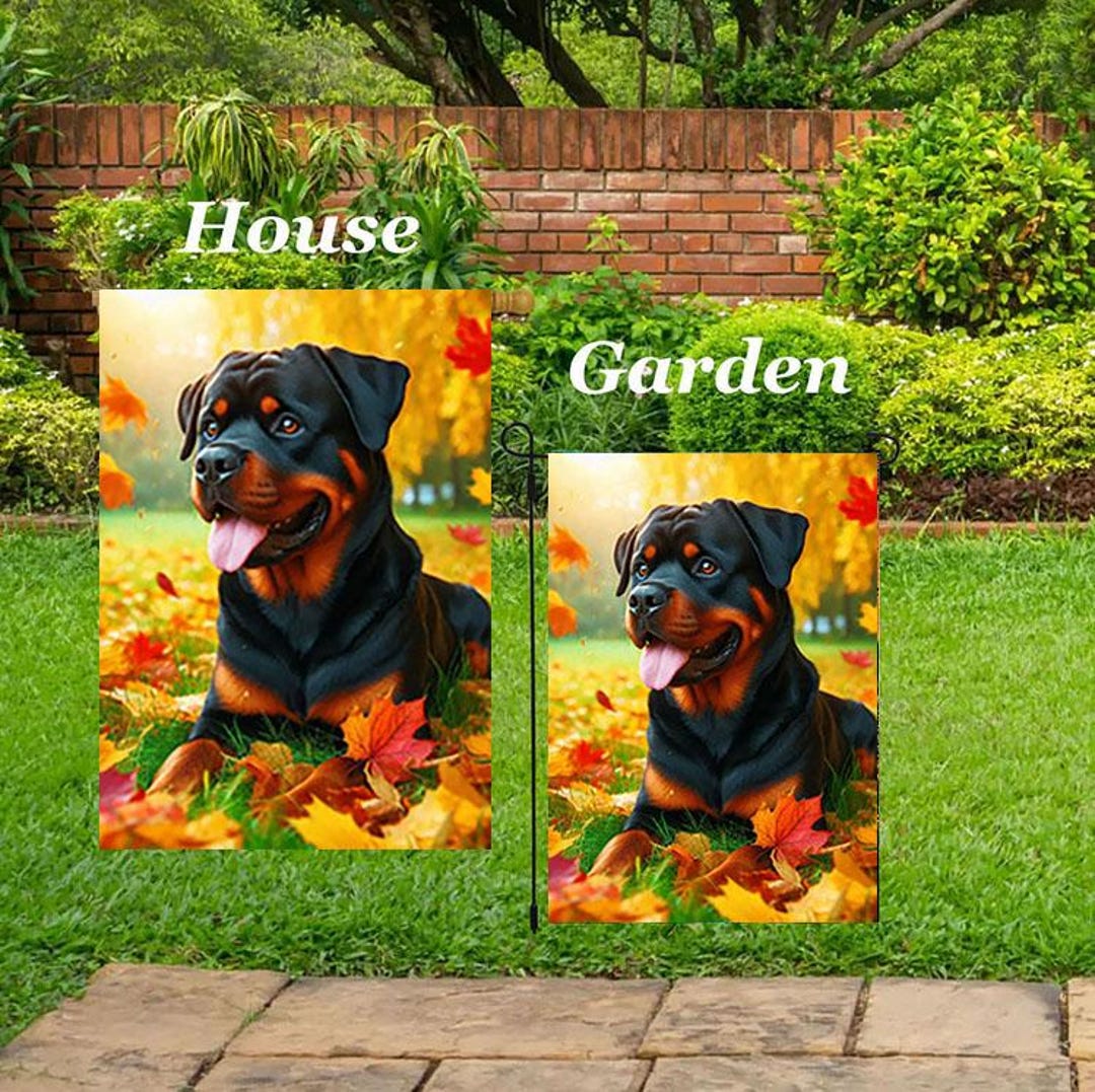 Hello Fall Scene Rottweiler Rottweiler - Best of Breed DCR Fall Leaves Outdoor House (28
