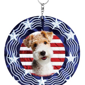 Wire Fox Terrier - Best of Breed  Stars and Stripes Aluminum 10" Wind Spinner