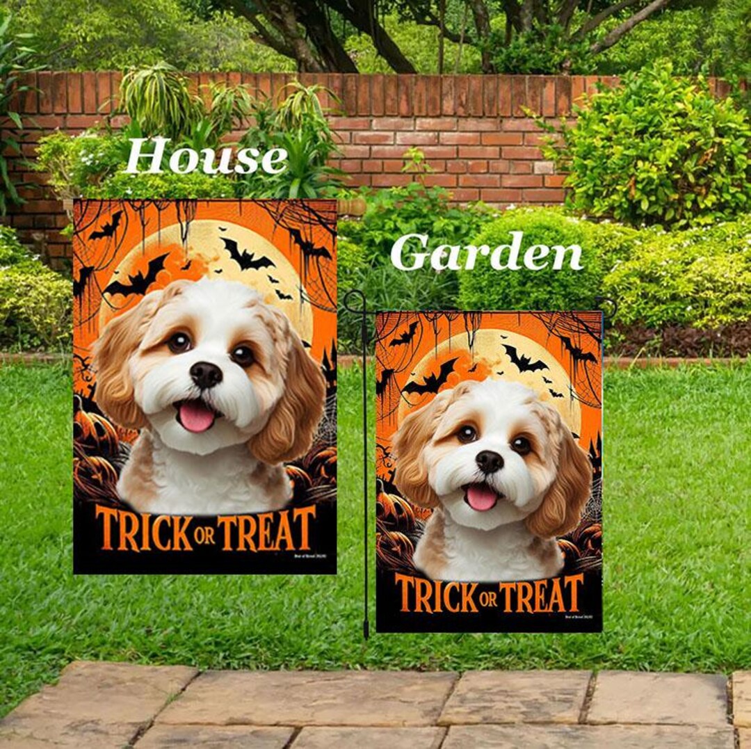 Cavapoo Fall Flag Cavachon- Best of Breed Halloween Outdoor House (28