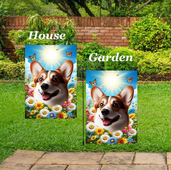 Bandiera decorativa per esterni Corgi Pembroke Welsh Fawn/White