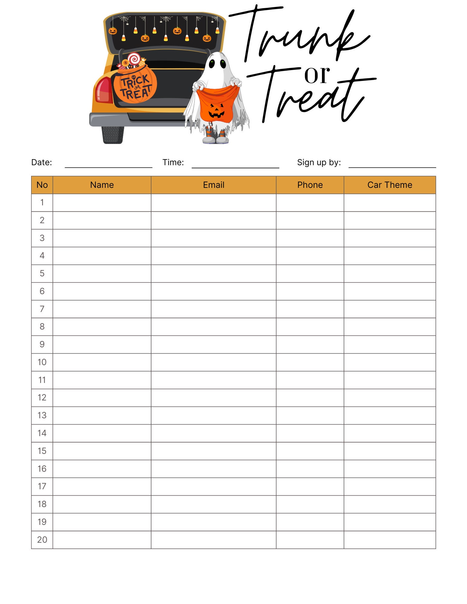 Trunk or Treat Sign up Sheet Template Halloween Trunk or Etsy Trunk or Treat Sign up Sheet Template Halloween Trunk or Etsy
