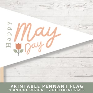 Drapeau de fanion imprimable du 1er mai | Étiquette cadeau | Décor de fête | Accessoire photo | Téléchargement numérique
