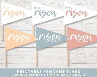 Printable "He Is Risen" Easter Pennant Flags | Party Decor | Photo Booth Prop | Digital Download | Printable