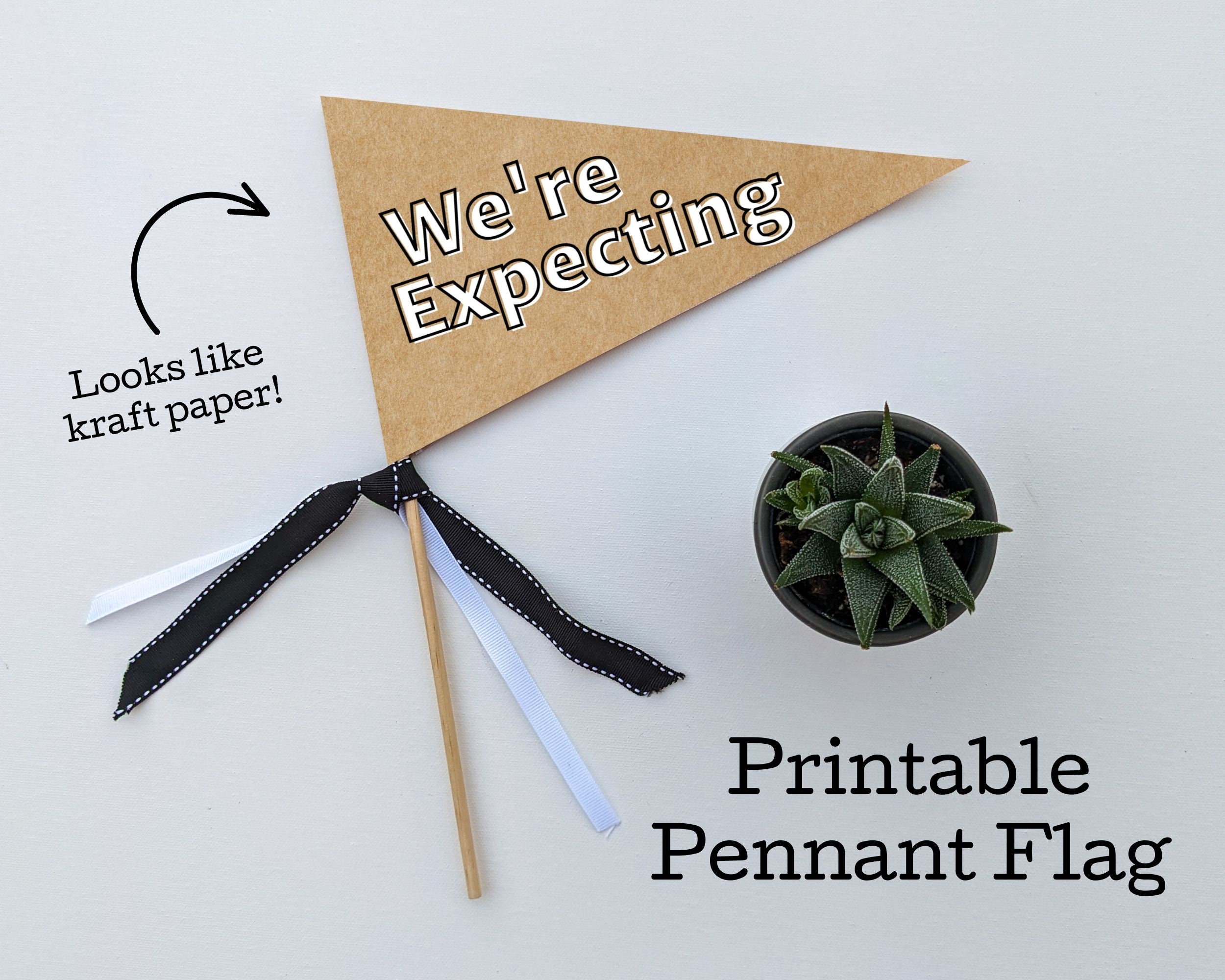 We're Expecting Printable Kraft Paper Pennant Flag Sign Etsy