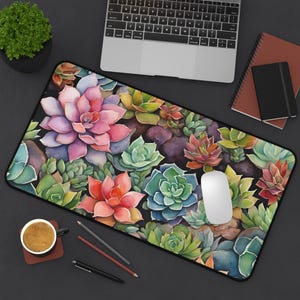Desk Mat, Cute Desk Mat, Succulents Desk Mat, Large Mousepad, Office Decor, Cottagecore Desk Mat,Large Desk Mat, Gift For Her, Mouse Pad