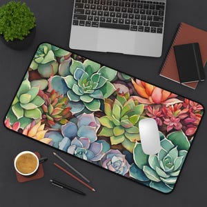 Desk Mat, Cute Desk Mat, Succulents Desk Mat, Large Mousepad, Office Decor, Cottagecore Desk Mat,Large Desk Mat, Gift For Her, Mouse Pad