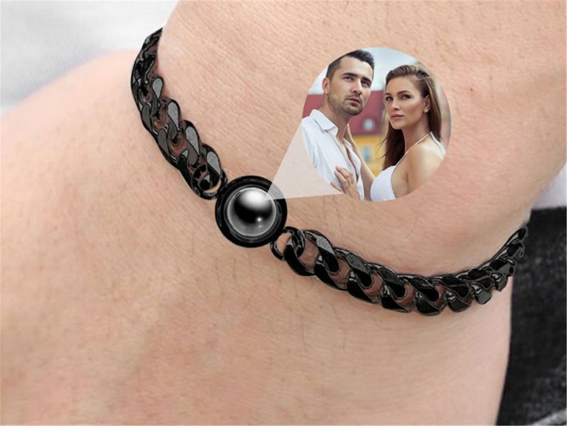 Mens Picture Projection Bracelet, Custom Photo Bracelets, Men's Cuban