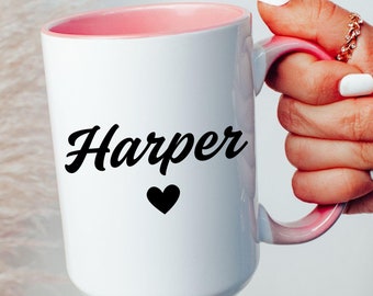 Personalized Mug Custom Name Mug Name Custom Coffee Mug Personalized Coffee Mug Personalized Name Gift for her Christmas gift pink handle