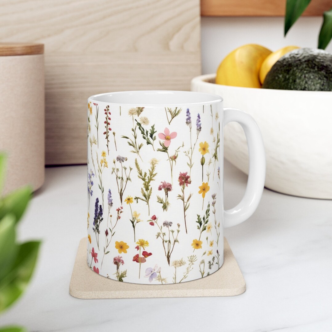 Boho Wildflowers Pressed Flowers Mug Cottagecore Coffee Mug Vintage ...