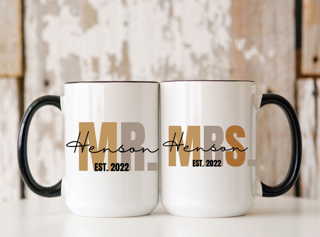 Mr. and Mrs. Mug Set, Custom Couple Mug Set, Bride to Be Gift, Gift for