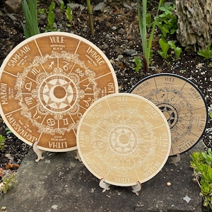 Wheel of the Year bas-relief made of birch plywood • Pagan altar wall decoration • Sabbat calendar • Wicca ritual • Wheel of the Year wooden sign