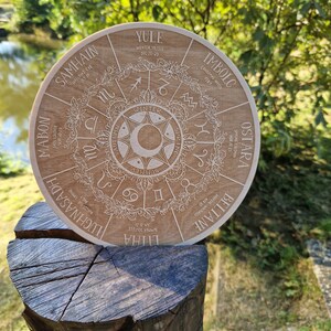 Wheel of the Year bas-relief on birch plywood • Pagan altar • Sabbatical calendar • Witches shrine • Witches wheel • Witches gifts • Wiccan decor