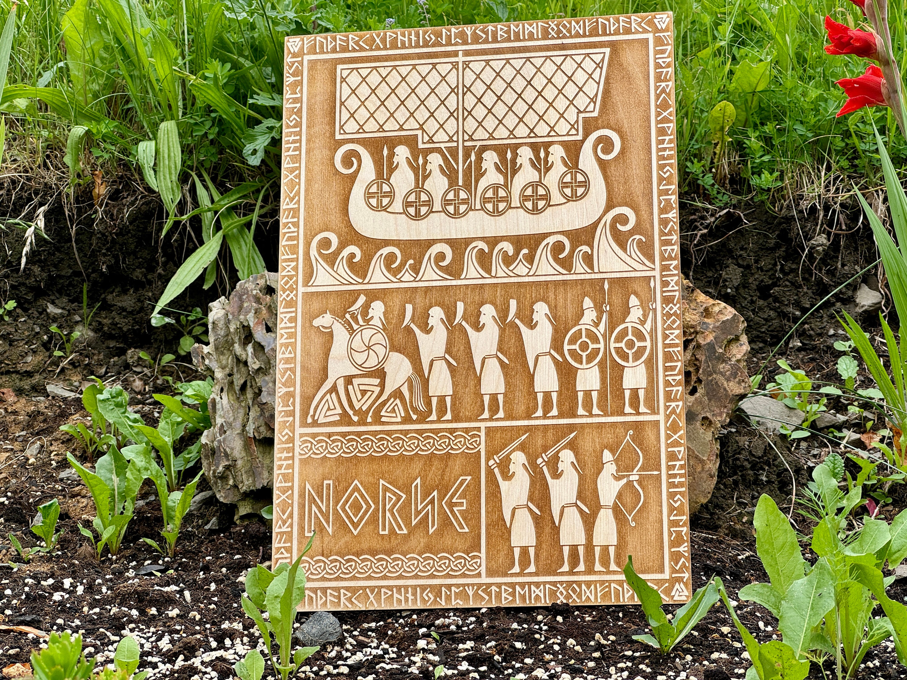 Wikinger Wandbild aus Birkensperrholz • Pagan • Thor • Wikinger • Wanddeko • nordische Mythologie • Vegvisier • Runen • Valknut