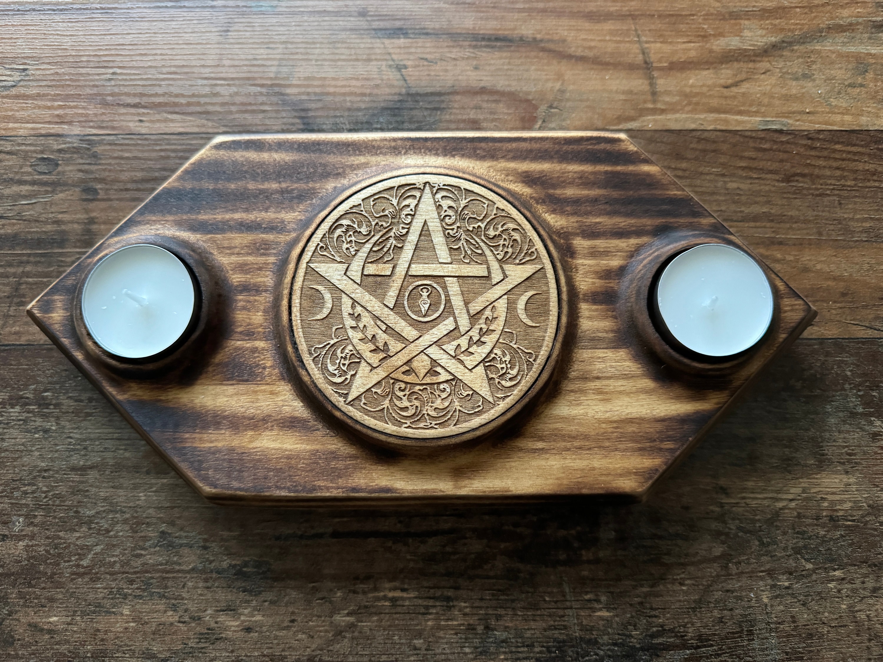 Pentagramm•Triple Moon•Teelichthalter•Pagan•Wicca•Triple Goddess•Dreifaltige Göttin•Pagan