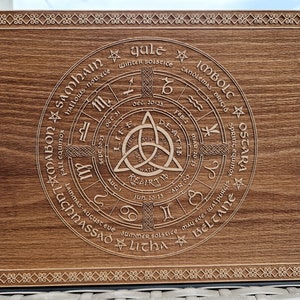 Wheel of the Year Bas Relief on Beech Wood, Pagan Altar, Sabbath Calendar, Witch Shrine, Witch Wheel, Witch Gifts, Wiccan Decor