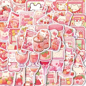 50  Cute Pink Snack Stickers Kawaii Funny Gift Waterproof Stickers Decals For Laptop, Luggage, Water Bottle