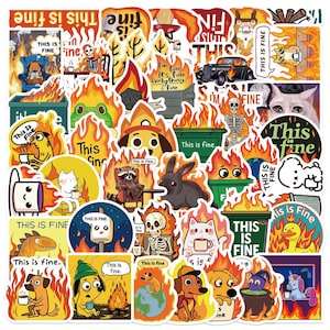 50  This Is Fine Meme Stickers Kawaii Funny Gift Waterproof Stickers Decals For Laptop, Luggage, Water Bottle