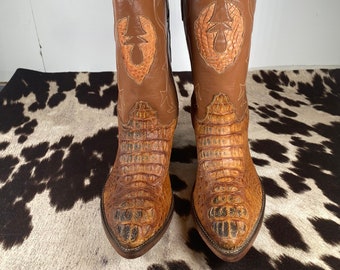 7.5 Damen Vintage Alligator und Leder Diego Western Cowboy Stiefel, Alligator und Lederstiefel, hergestellt in den USA,