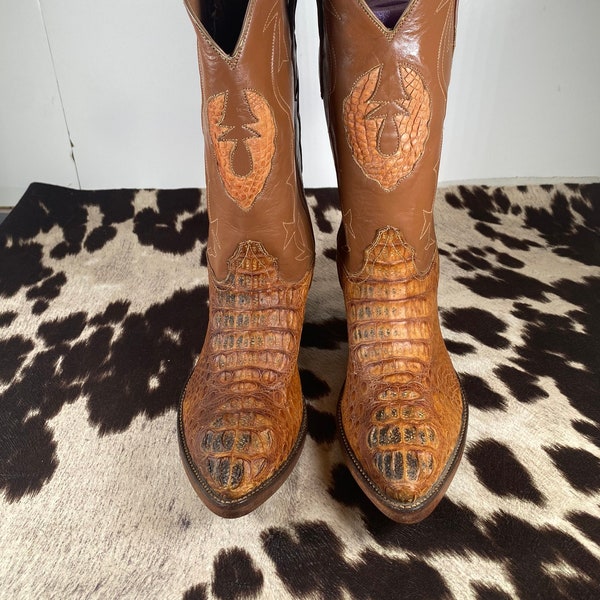 7.5 Women's  Vintage Alligator and Leather Diego Western Cowboy Boot, Alligator and Leather Boots, Made in the USA,