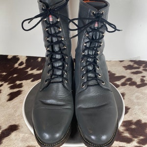 10B Damen Vintage Grau Justin Leder Schnürung, Kiltie Stiefel, Steampunk, Abnehmbare Kiltie Abnehmbare Laschen, Vintage Stiefelette Bild 1