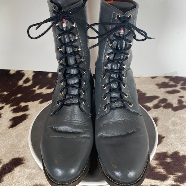 10B Women's Vintage Grey Justin Leather Lace-up, Kiltie Boots, Steampunk, Removeable  Kiltie Removable Tabs, Vintage Ankle Boot