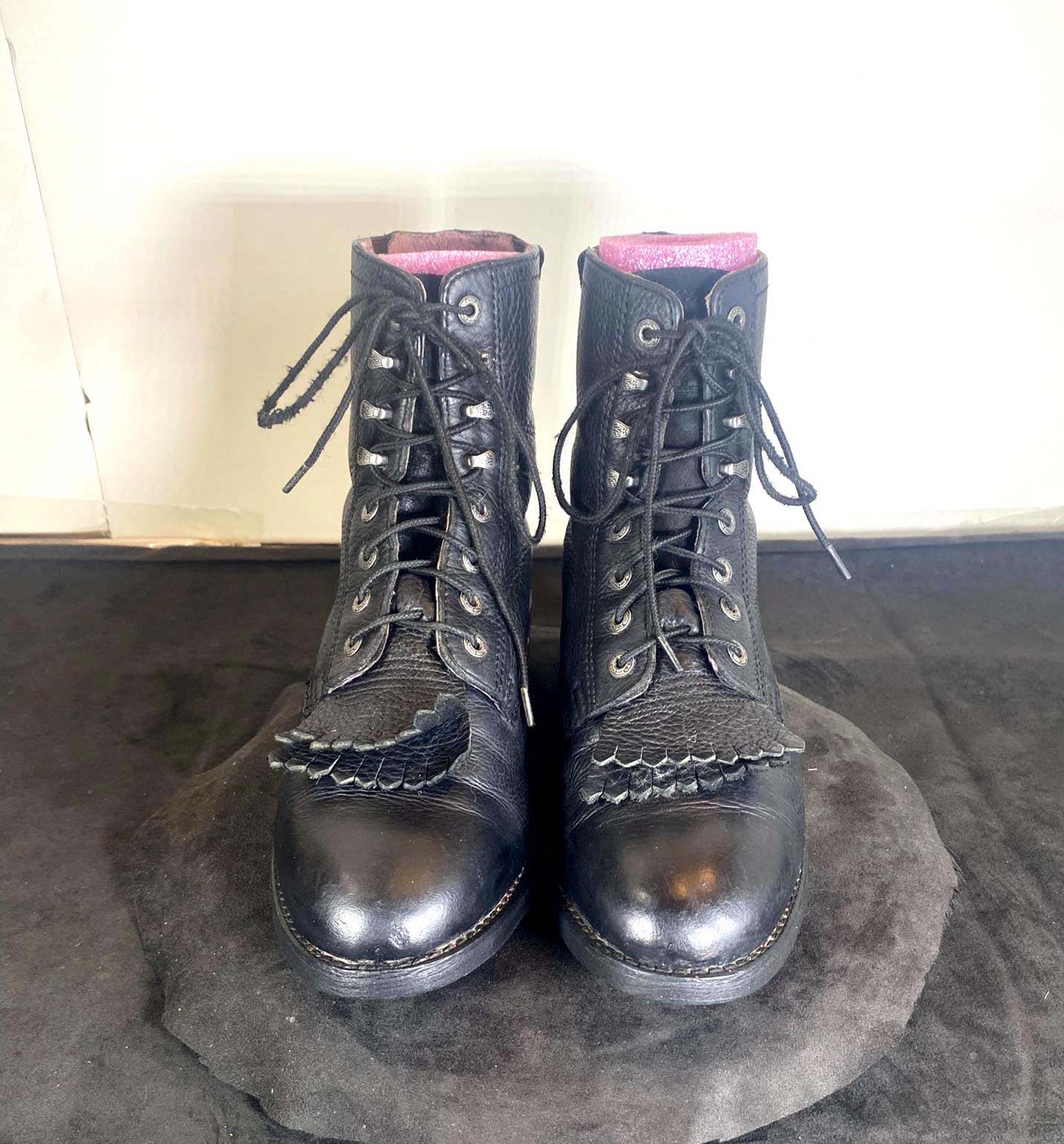 Women's Ariat, 7.5 C Vintage Black Leather Lace-up, Double Kiltie Boots, Steampunk, Removeable Kiltie Removable Tab, Vintage Ankle Boot,