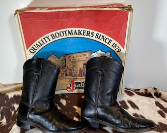 Women&#39;s 5.5 Vintage Justin Black Roper, Mid-Calf Cowboy Boots, Made in the USA